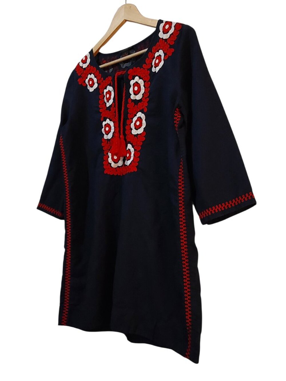 J. Crew Linen & Cotton Embroidered Beach Tunic Blue Mini Dress Resort/Vacation M - Picture 4 of 10